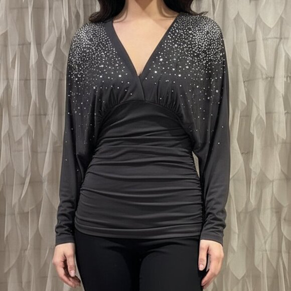 Boston Proper Gray Silver Embellished Ruched Top | Women's Size Small - Picture 1 of 6